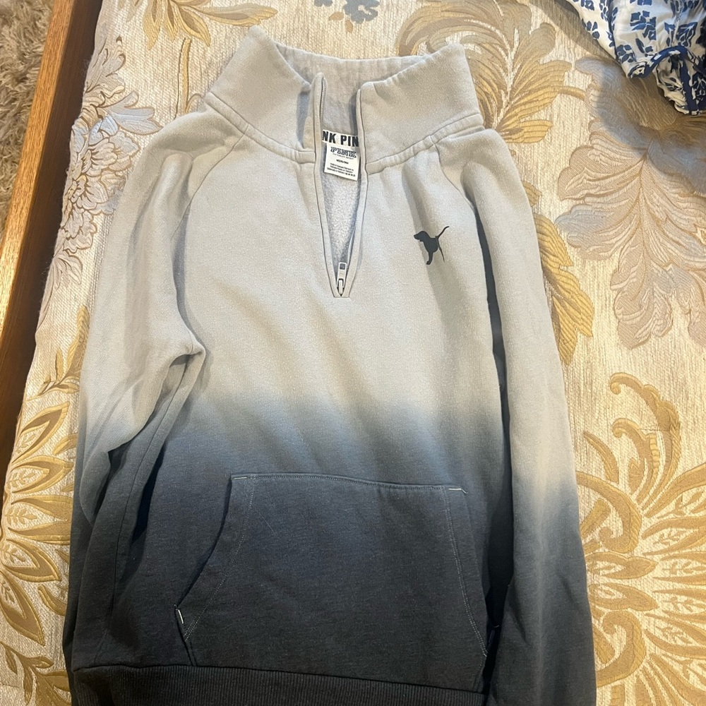 Pink Victoria's Secret quarter zip ombre sweatshirt with pockets, size medium